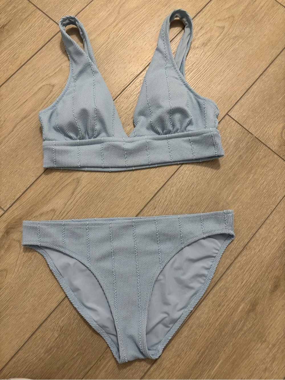 aerie Light Blue Ribbed Triangle Bikini Set